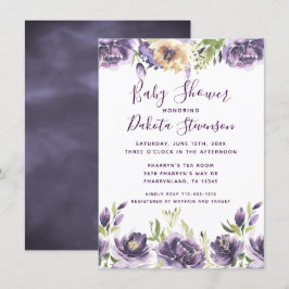 Anemone Garden Cream Lila Boho Baby Shower Inbjudningar