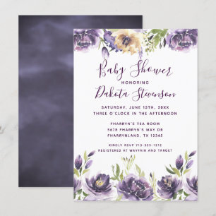 Anemone Garden Cream Lila Boho Baby Shower Inbjudningar