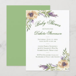 Anemone Greenery Blommigt Boho Chic Baby Shower Inbjudningar