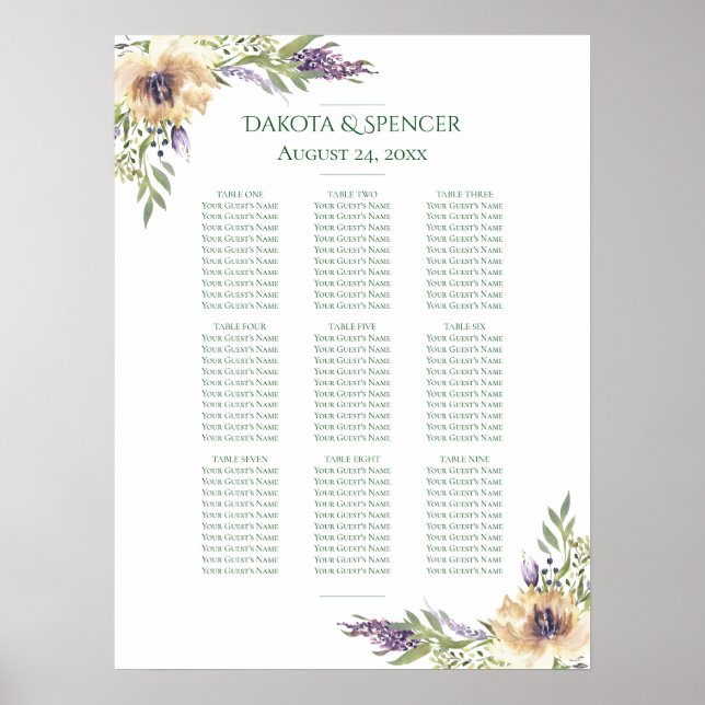 Anemone Lavender | Cream Lila 10 Sittplatsdiagram Poster (Framsidan)