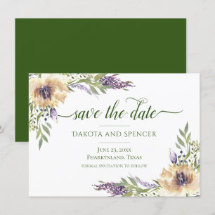 Anemone Lavender Lila Cream Boho Grey Blommigt Spara Datumet