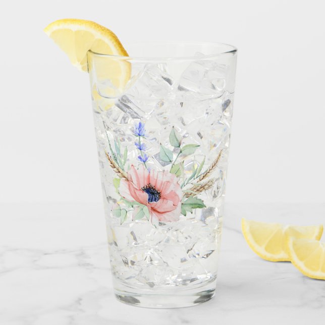 Anemone, Lavender och Wheat Bouquet Glass Tumbler Glaskopp (Framsida Ice)