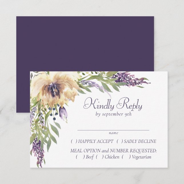 Anemone och Lavender | Lila Grönt Cream Entree OSA Kort (Fram/baksida)