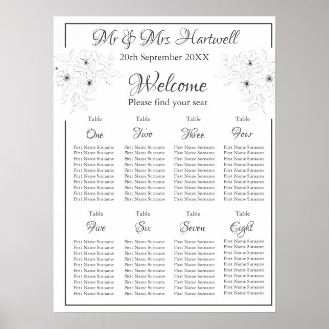 Anemone on White Seating Chart Poster (Framsidan)