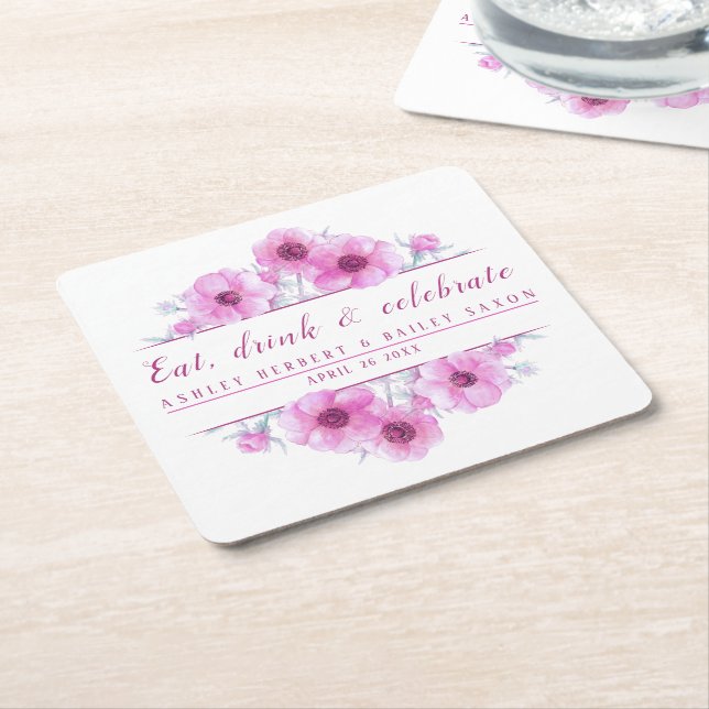 Anemone rosa Blommor firande underlägg Papper Kvadrat (Vinklad)