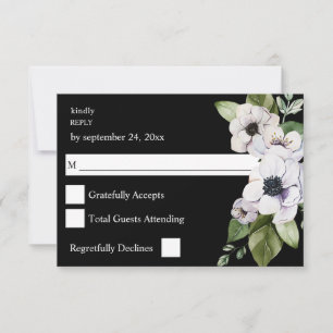 Anemone Vit Blommig ingen måltid RSVP - Svart OSA Kort