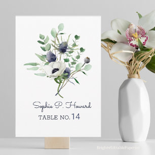Anemone Watercolor Bröllop Bordsnummer Template