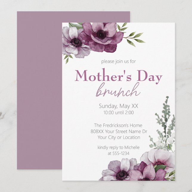 Anemoner & babysand Morsdagsbrunch Inbjudningar (Fram/baksida)