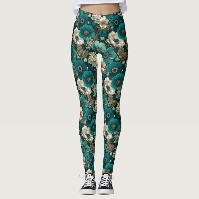 Anemoner Blomma Fitness Mode Anemoner Kronblad Leggings (Framsida)