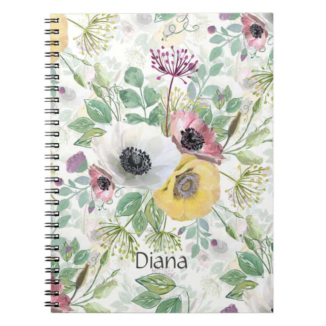 Anemoner för rosa, vitt och gult anteckningsbok (Framsidan)
