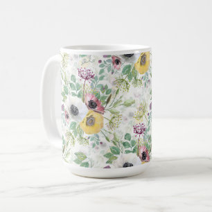 Anemoner för rosa, vitt och gult. kaffemugg