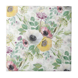 Anemoner för rosa, vitt och gult. kakelplatta