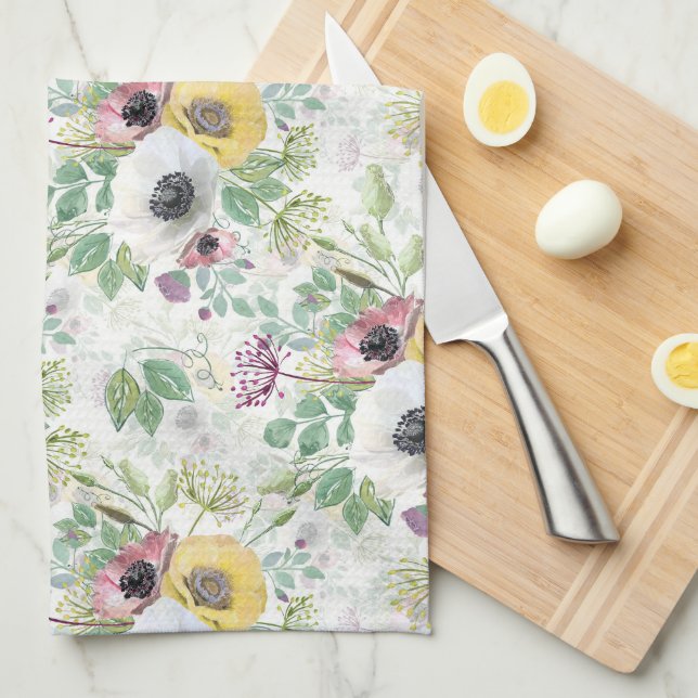 Anemoner för rosa, vitt och gult. kökshandduk (Vikt i Fjärdedel)