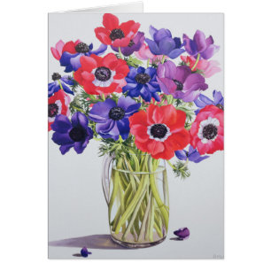 Anemoner i en glass tillbringare 2007 hälsningskort