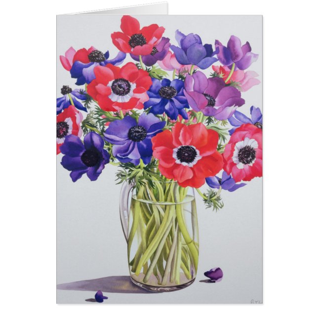 Anemoner i en glass tillbringare 2007 hälsningskort (Framsidan)