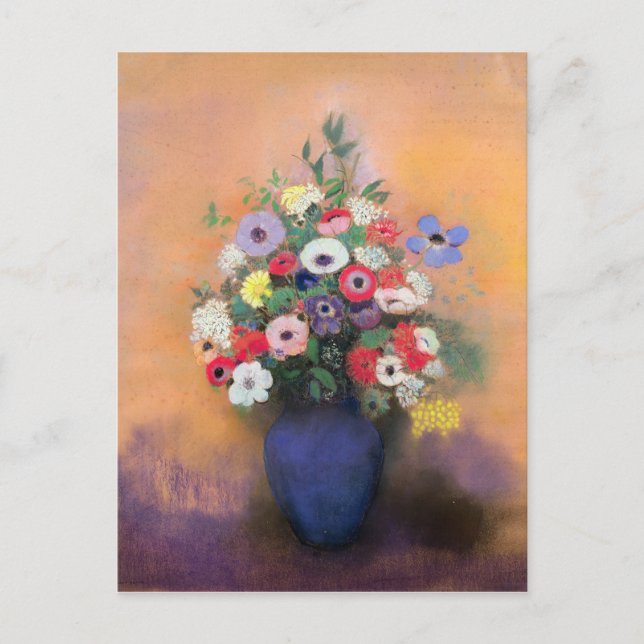 Anemoner och lilac i Blå Vas efter 1912 Vykort (Framsida)