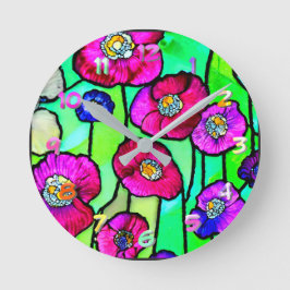Anemones glass art rund klocka