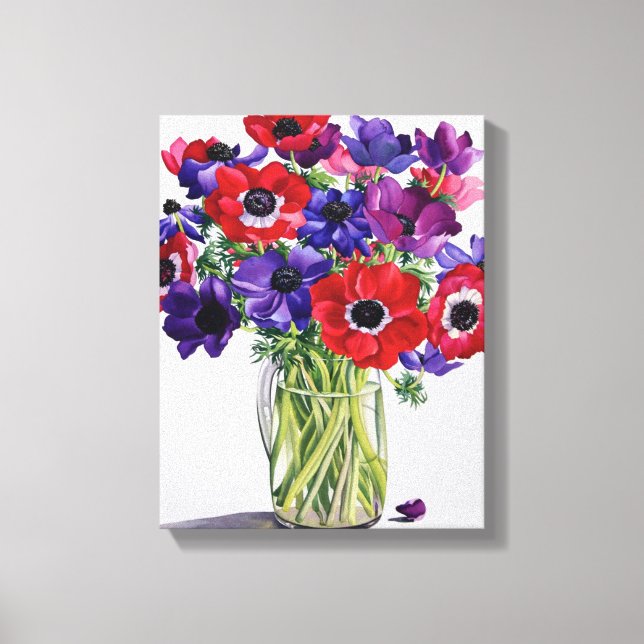 Anemones in a Glass Jug Canvastryck (Framsida)