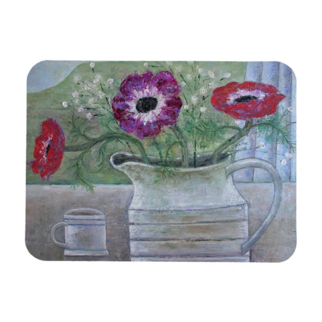 Anemones in White Jug 2013 Magnet (Horisontell)