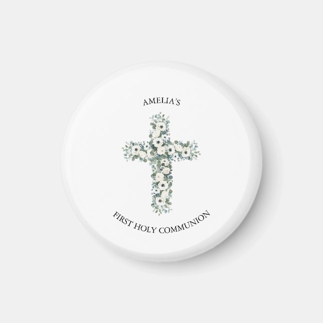 Anemones och Eucalyptus kor First Heliga Communion Magnet (Framsidan)