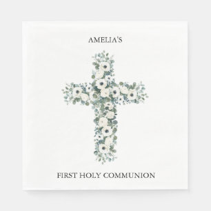 Anemones och Eucalyptus kor First Heliga Communion Pappersservett