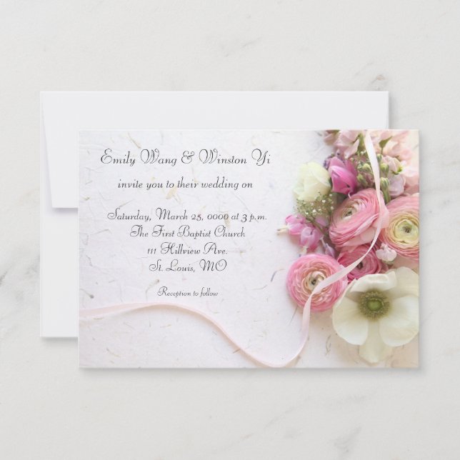 Anemones, ranunculus, ribbon inbjudningar (Framsida)