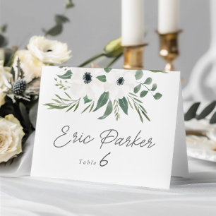 Anemones Sage Eucalyptus Bröllop Bord Place Card Meddelande