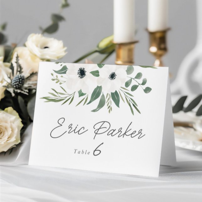 Anemones Sage Eucalyptus Bröllop Bord Place Card Meddelande (Anemones Sage Eucalyptus Wedding Table Place Card)