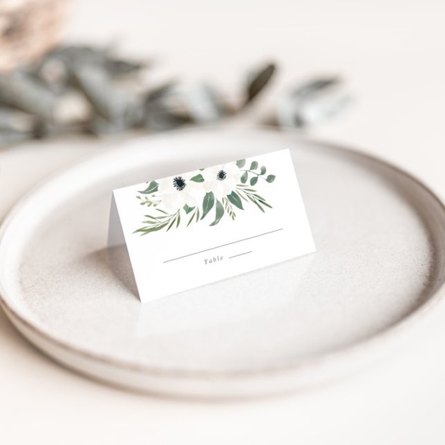 Anemones Sage & Eucalyptus Bröllop Bord Placeringskort (Skapare uppladdad)