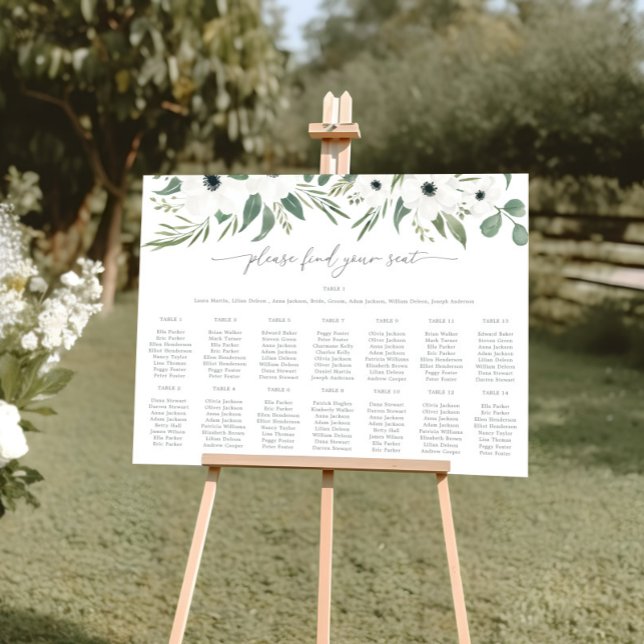 Anemones Sage & Eucalyptus Bröllop-sittkartor Poster (Anemones Sage & Eucalyptus Wedding Seating Charts)