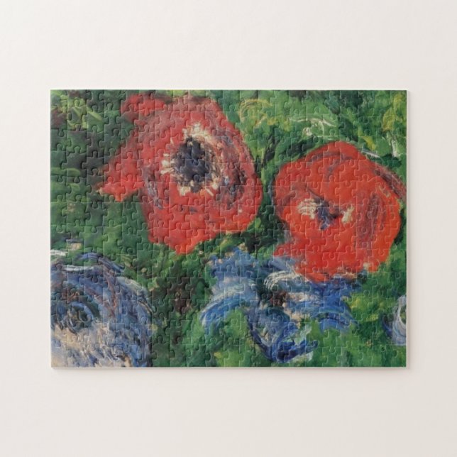 Anemones & Tulies in a Blue Vas Monet Fine Art Pussel (Horisontell)