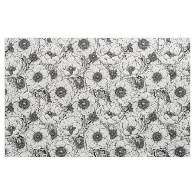 Anemonträdgård i svart och vitt tyg (Fat Quarter)
