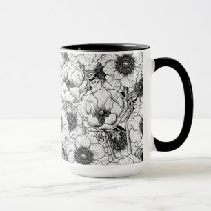 Anemonträdgård i svartvitt mugg