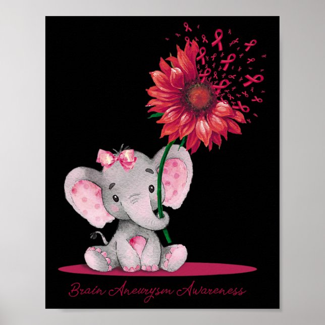 Aneurysm Awareness Cute Elephant Solros Burgund Poster (Framsidan)