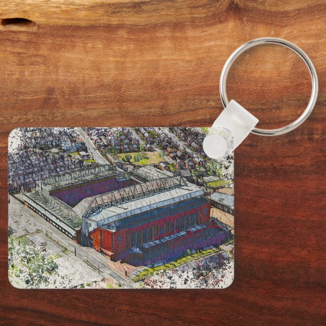 Anfield Stadium Liverpool - Artistic Watercolour Nyckelring (Framsida)