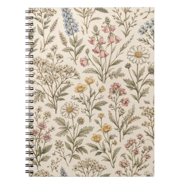 Äng Botanica – Vintage Vildblomma Anteckningsbok (Framsidan)