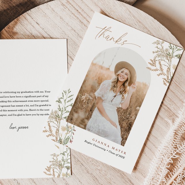 Äng Botanicals Examen Foto Tack Kort (Meadow Botanicals Graduation Photo Thank You)