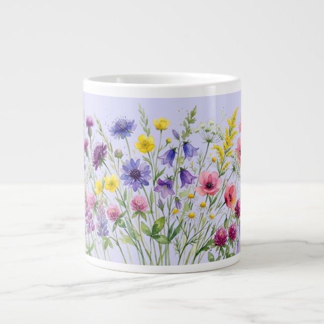 Äng med vilda blommor akvareller. Specialmugg Jumbo Mugg (Framsidan)