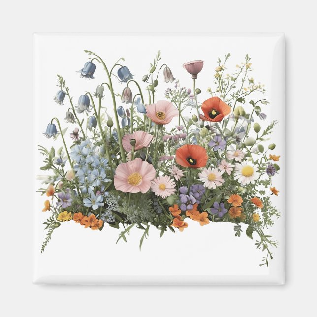 Äng med vilda blommor botaniska trädgård blommor magnet (Framsidan)
