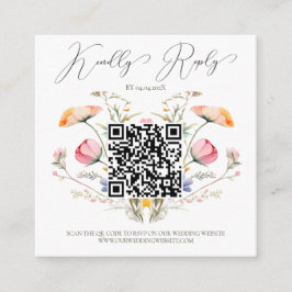 Äng med vilda blommor Bröllopsbudget QR-kod Rsvp Tilläggskort