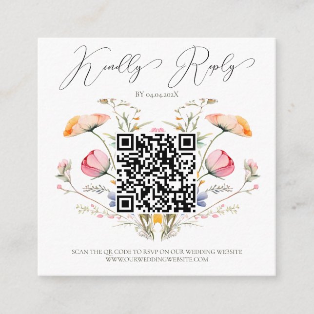 Äng med vilda blommor Bröllopsbudget QR-kod Rsvp Tilläggskort (Framsida)