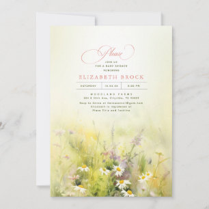 Äng med vilda blommor Elegant babyfest Inbjudningar