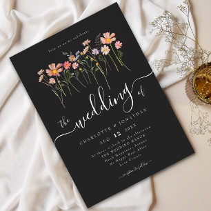 Äng med vilda blommor Elegant skrivstil Svart & Vi Inbjudningar