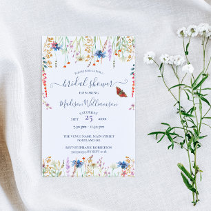 Äng med vilda blommor & Fjäril Bröllopsdusch Inbjudningar