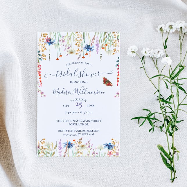 Äng med vilda blommor & Fjäril Bröllopsdusch Inbjudningar (Skapare uppladdad)