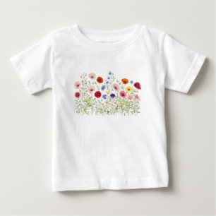 Äng med vilda blommor och naturliga akvarellblommo t shirt