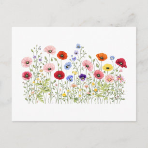 Äng med vilda blommor och naturliga akvarellblommo vykort