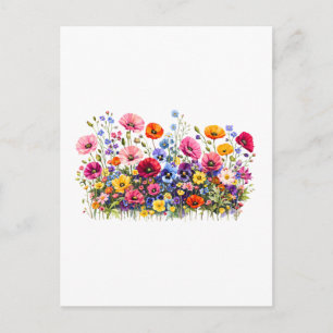 Äng med vilda blommor och naturliga akvarellblommo vykort
