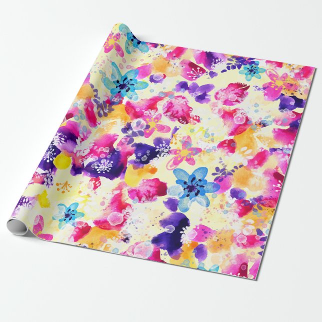 Äng med vilda blommor slitna blommor presentpapper (Utrullad)