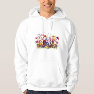 Äng med vildblommor och naturliga akvarellblommor hoodie